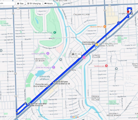 Southern Loop Trolley Google map route